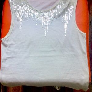 🤍White W/cream sequins vintage tank top size S⭐️